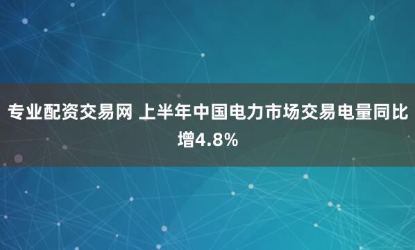 专业配资交易网 上半年中国电力市场交易电量同比增4.8%